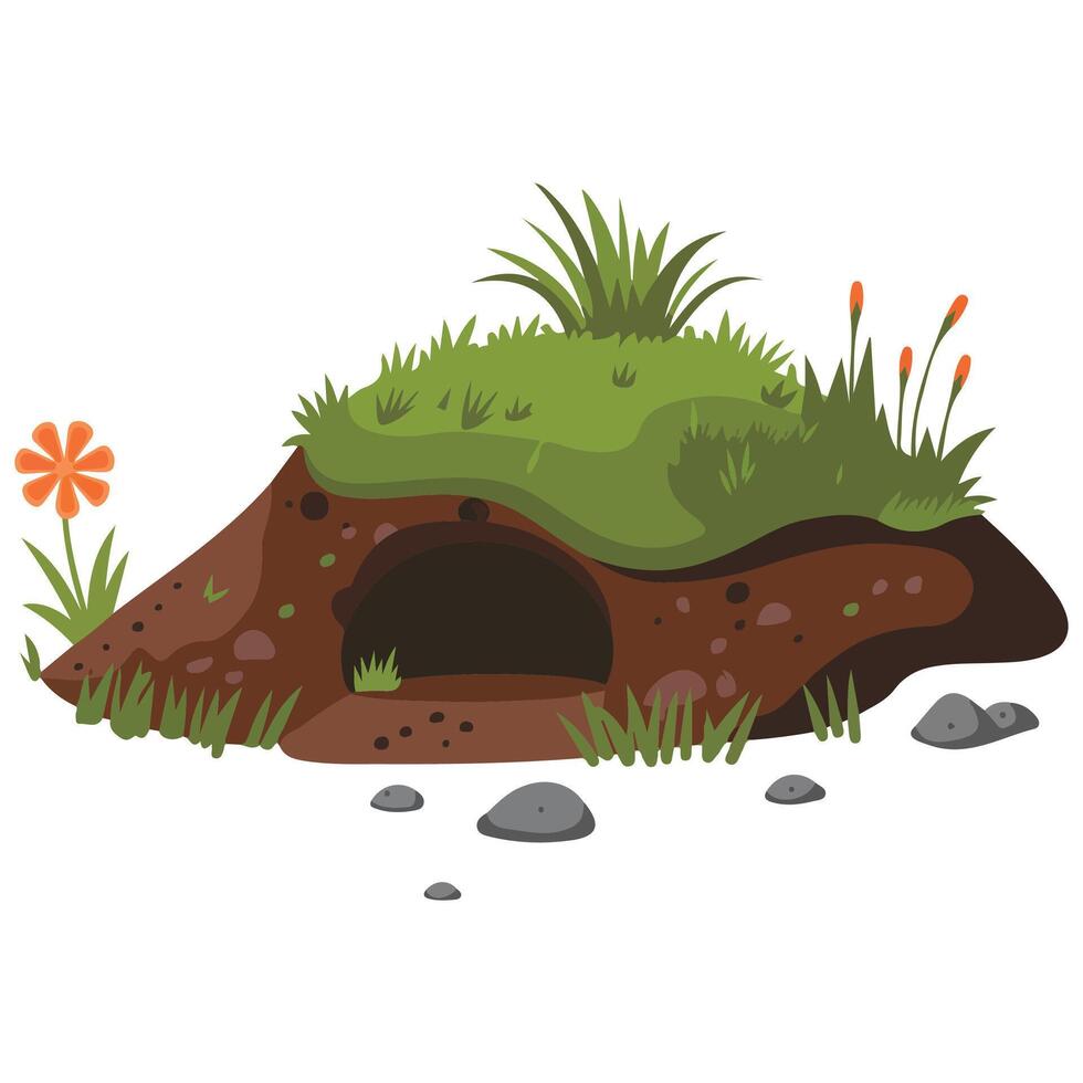 Animal burrow with flower isolated illustration vector