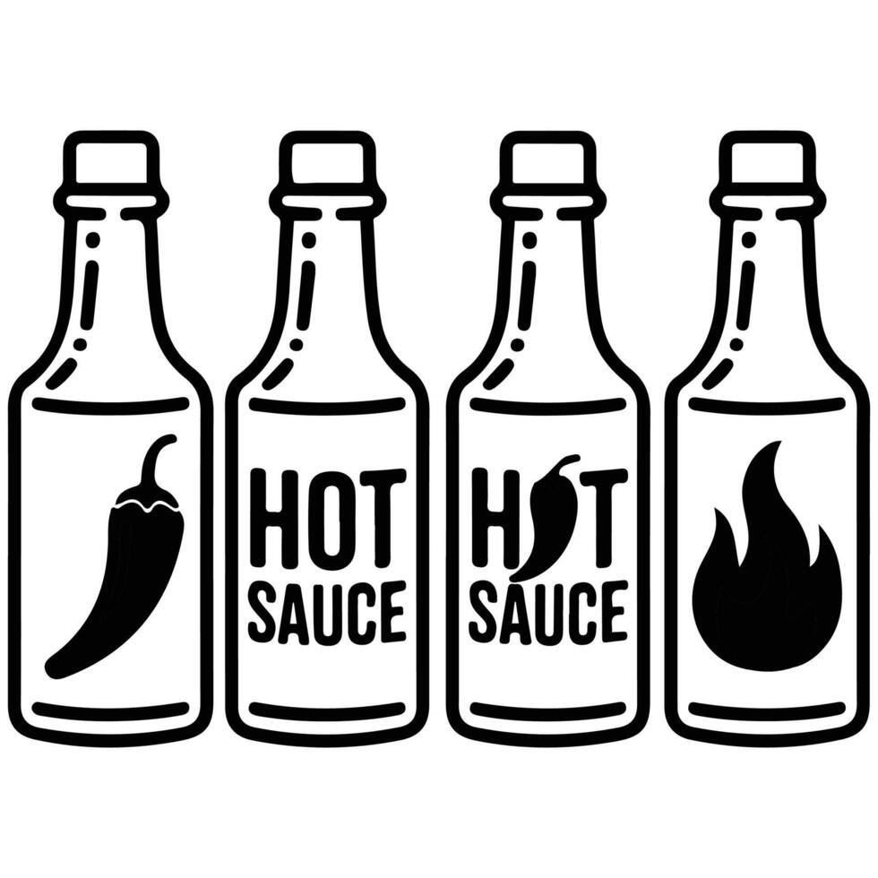 Chili sauce bottle icons isolated illustration vector