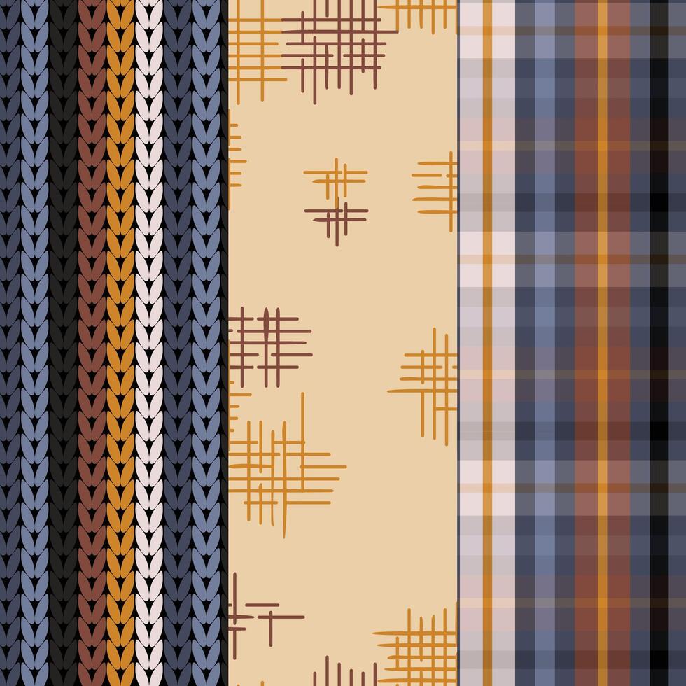 A set of seamless abstract modern patterns, grunge, knitted, checkered. vector