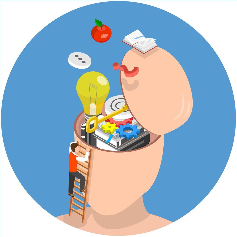 3D Isometric Flat Illustration of Philosophy Study , Knowledge and Curiosity vector