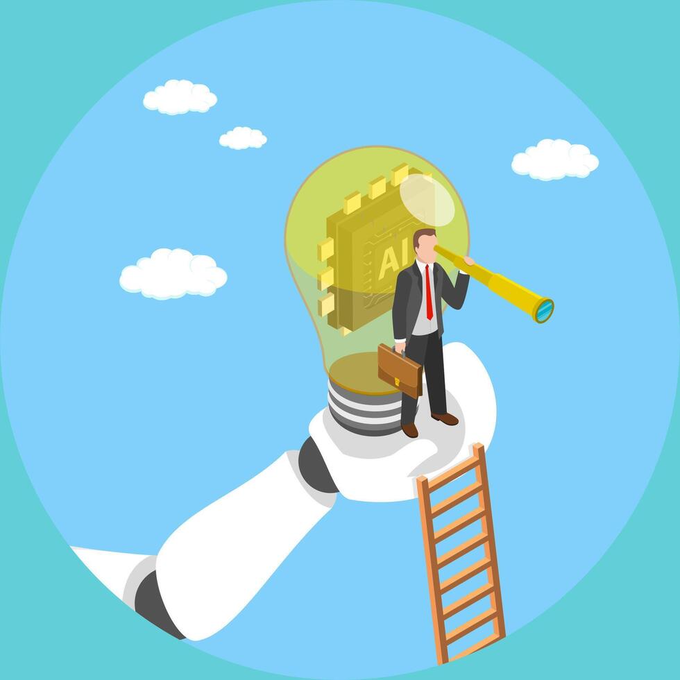3D Isometric Flat Illustration of Artificial Intelligence Businessman, AI Technology Opportunities vector