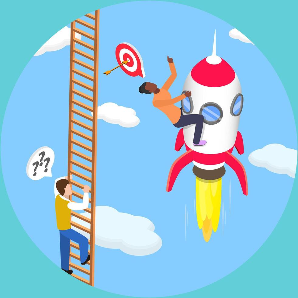 3D Isometric Flat Illustration of Career Ladder, Business Success, Accomplishment and Development vector