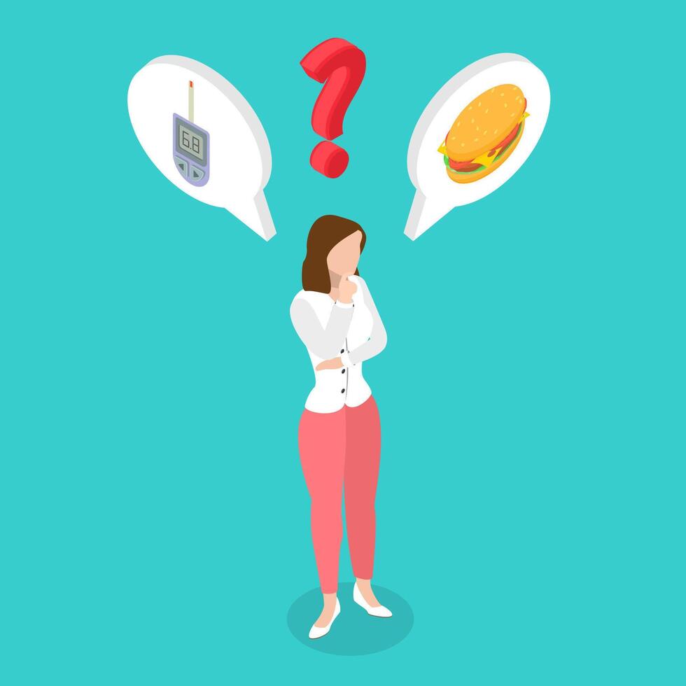 3D Isometric Flat Illustration of Diabetes Disease, Maintaining Normal Blood Glucose Level vector