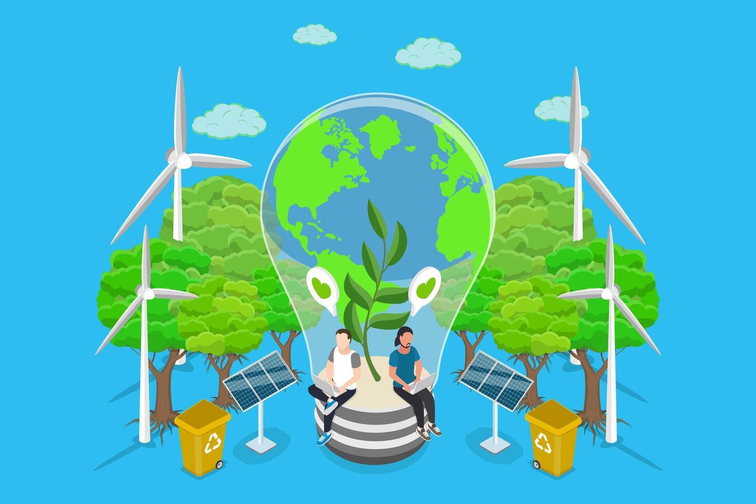 3D Isometric Flat Illustration of Save The World, Embracing ESG and Green Business Policies vector