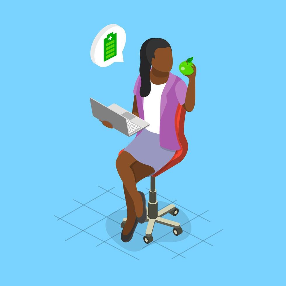 3D Isometric Flat Illustration of Recharge With Energy, Fresh Apple from Farmers Market vector