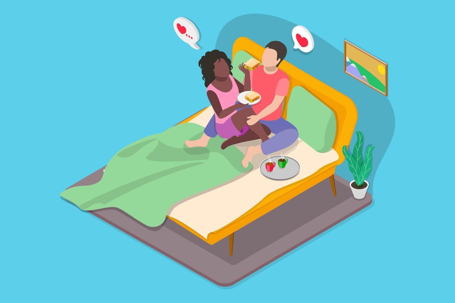 3D Isometric Flat Illustration of Enjoy Morning Ritual, Romantic Relationship vector