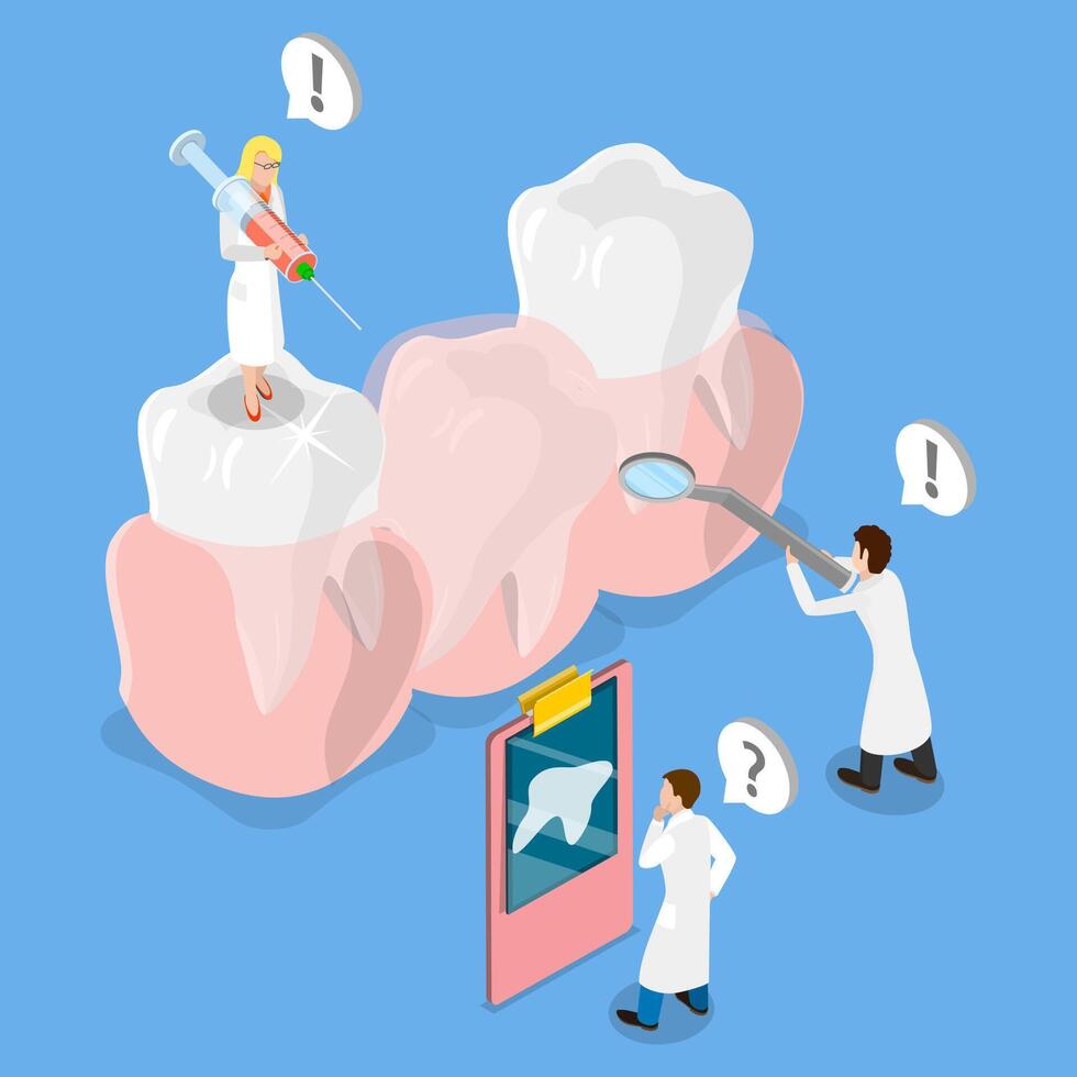 3D Isometric Flat Illustration of Impacted Tooth, Swollen Gum Due to Tooth Problem vector