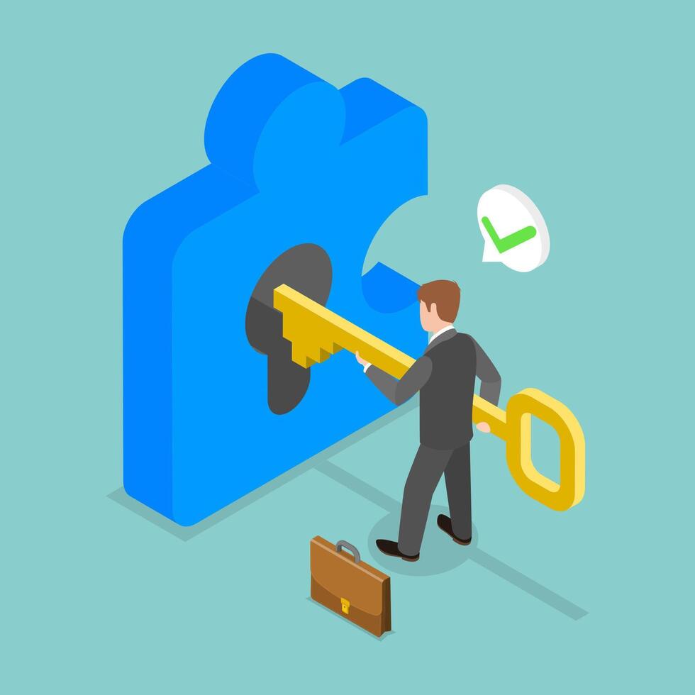 3D Isometric Flat Illustration of Turnkey Solution, Task Completing, Finished Project vector