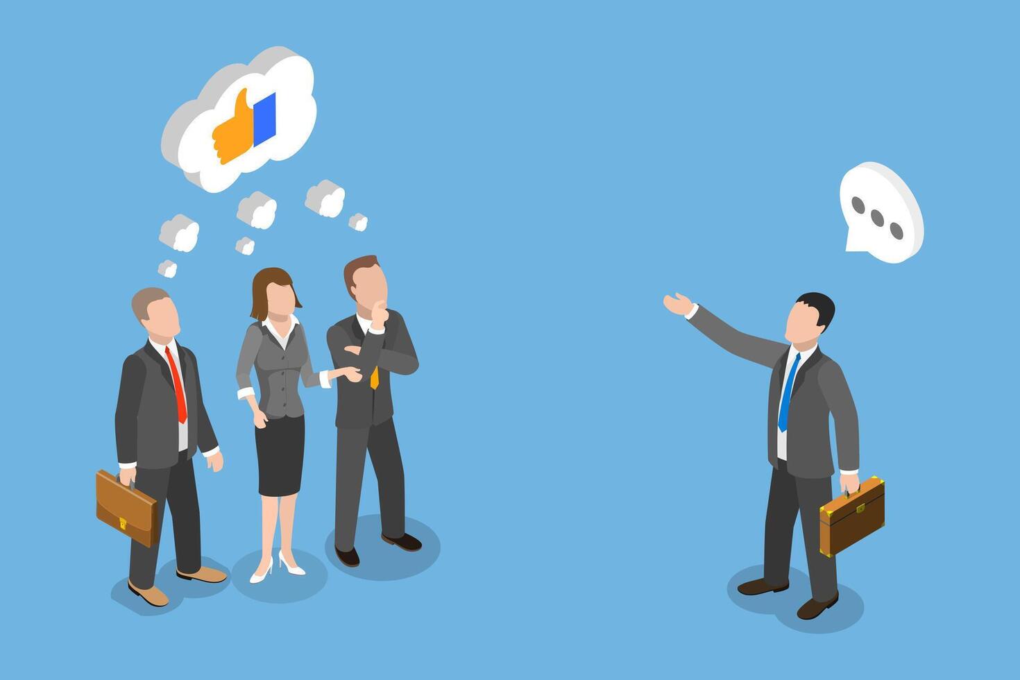 3D Isometric Flat Illustration of Believe In Idea, Persuading People, Influence and Leadership vector