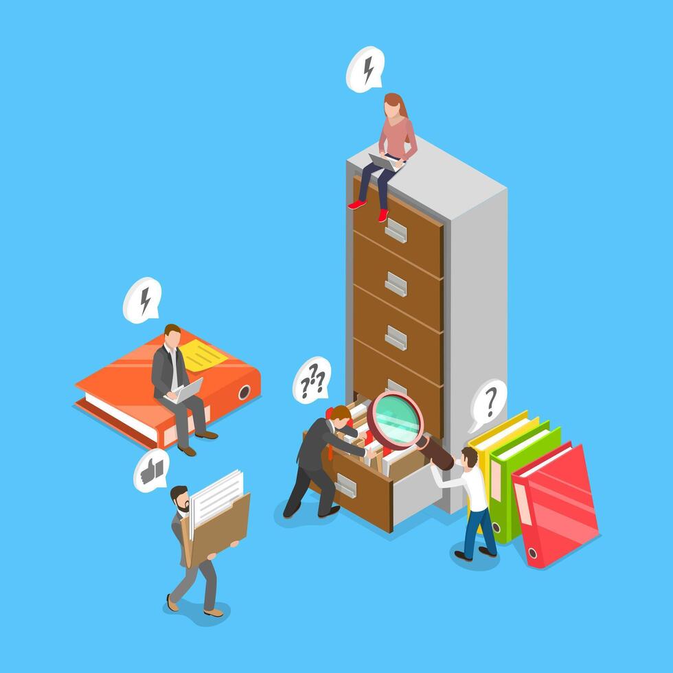 3D Isometric Flat Illustration of Document Archiving And Storage, A Key Component of Organization and Efficiency vector