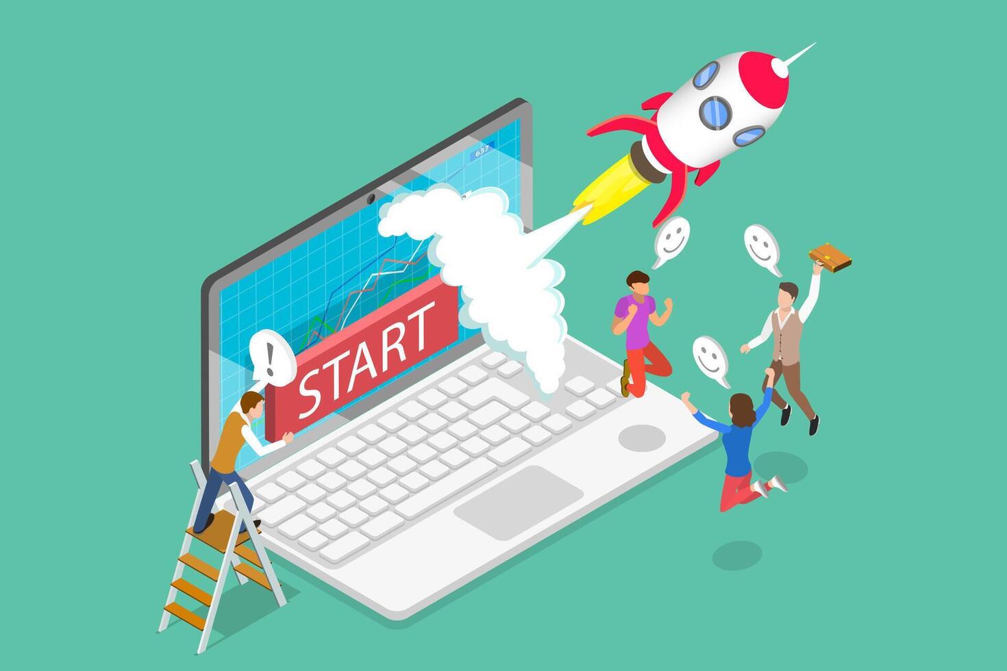 3D Isometric Flat Illustration of Startup New Business, Initiating a Fresh Entrepreneurial Venture vector