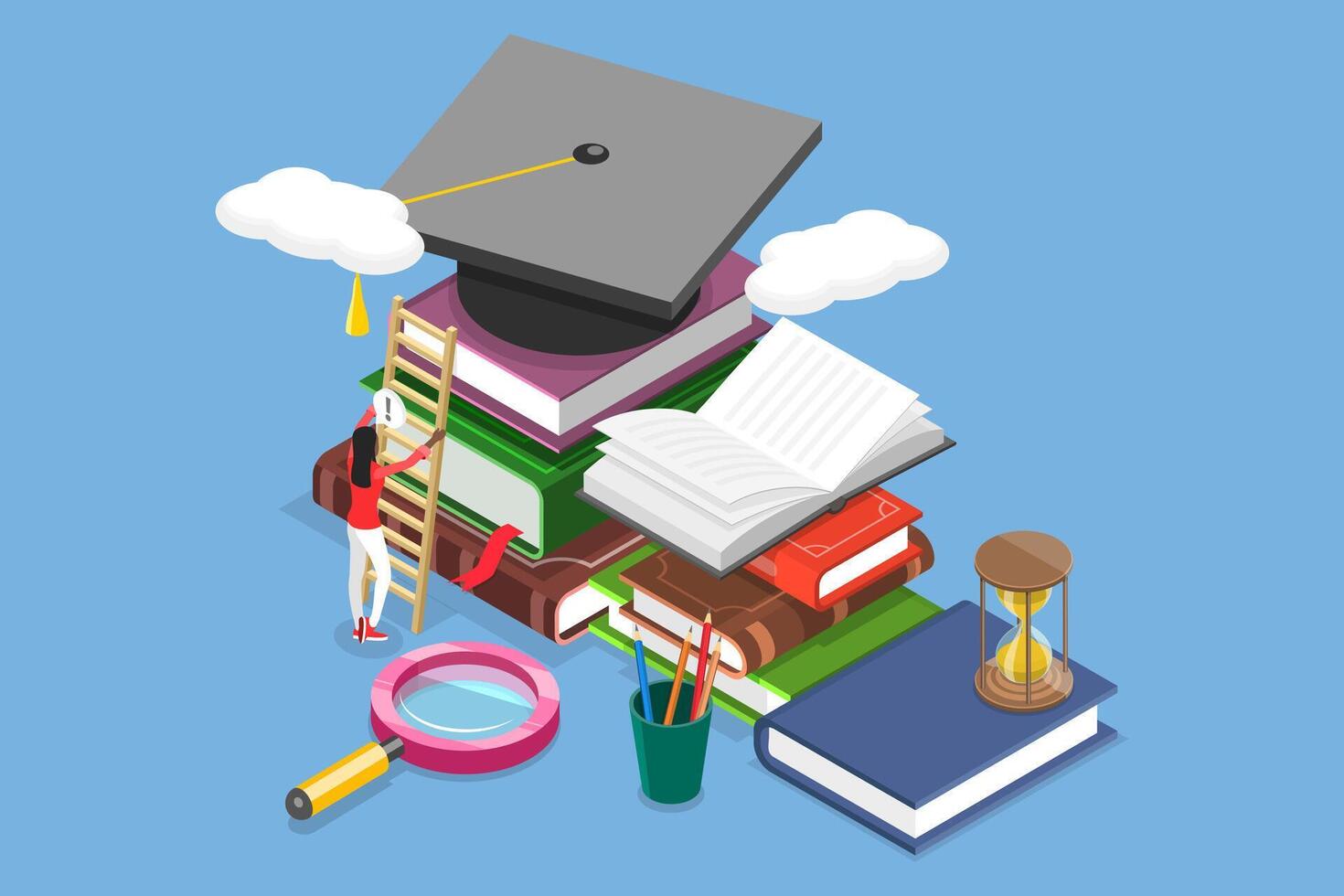 3D Isometric Flat Illustration of Growth Education And Development, Self-Improvement Through Reading vector