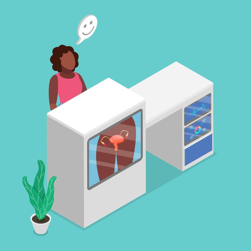 3D Isometric Flat Illustration of Gynecology Check Up, Health Care and Medicine vector