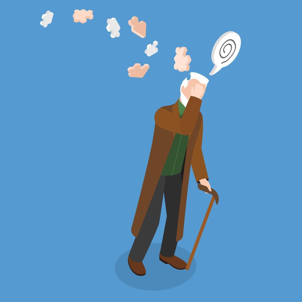 3D Isometric Flat Illustration of Memory Problems , Seniors Mental Health vector