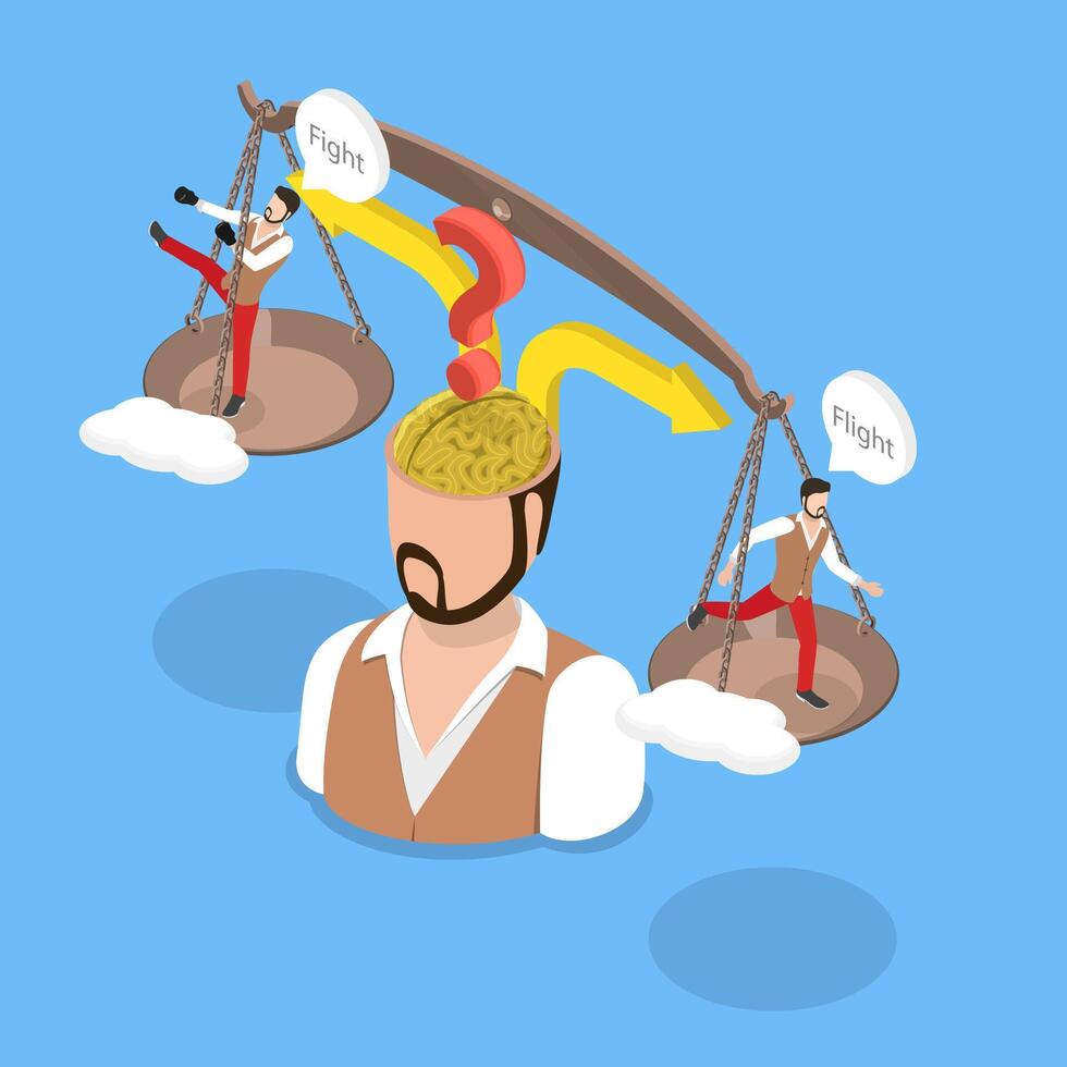 3D Isometric Flat Illustration of Fight Or Flight , Stress Response vector