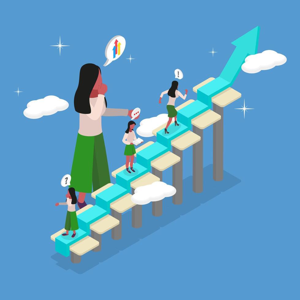 3D Isometric Flat Illustration of Self Improvement, Personal Growth vector