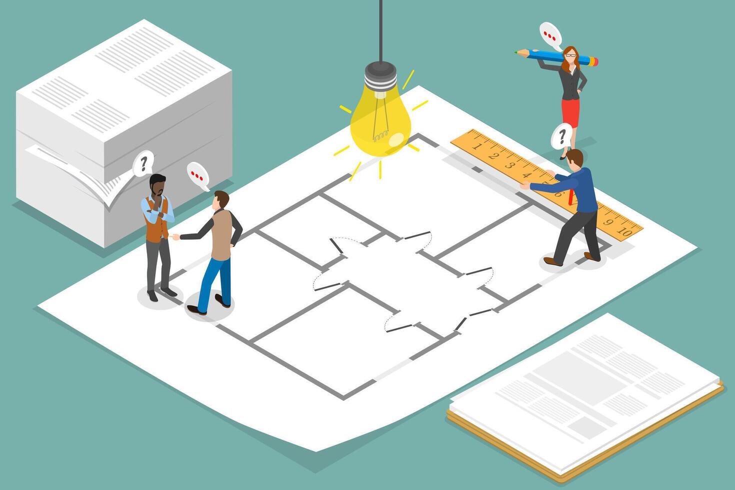 3D Isometric Flat Illustration of House Plan, Architectural Blueprint of a Residence Design. vector