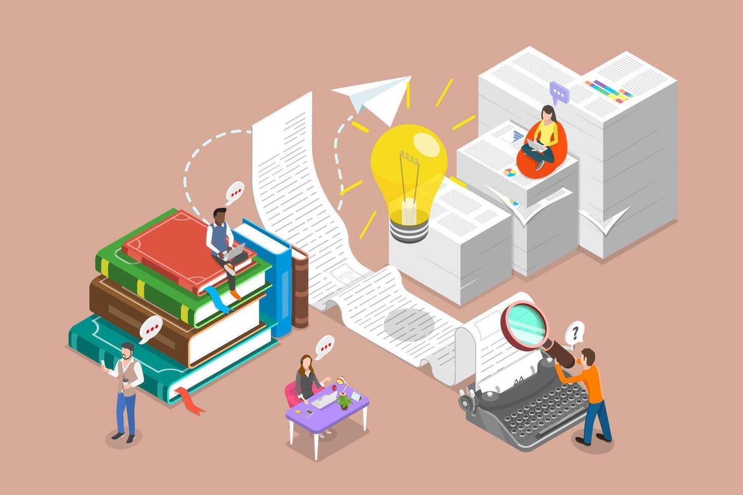 3D Isometric Flat Illustration of Copywriter, Effective Marketing Communication vector