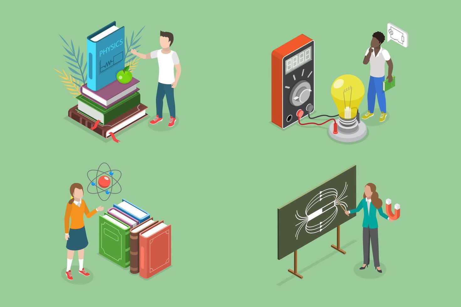 3D Isometric Flat Illustration of Physics Course , Academics or School Education vector