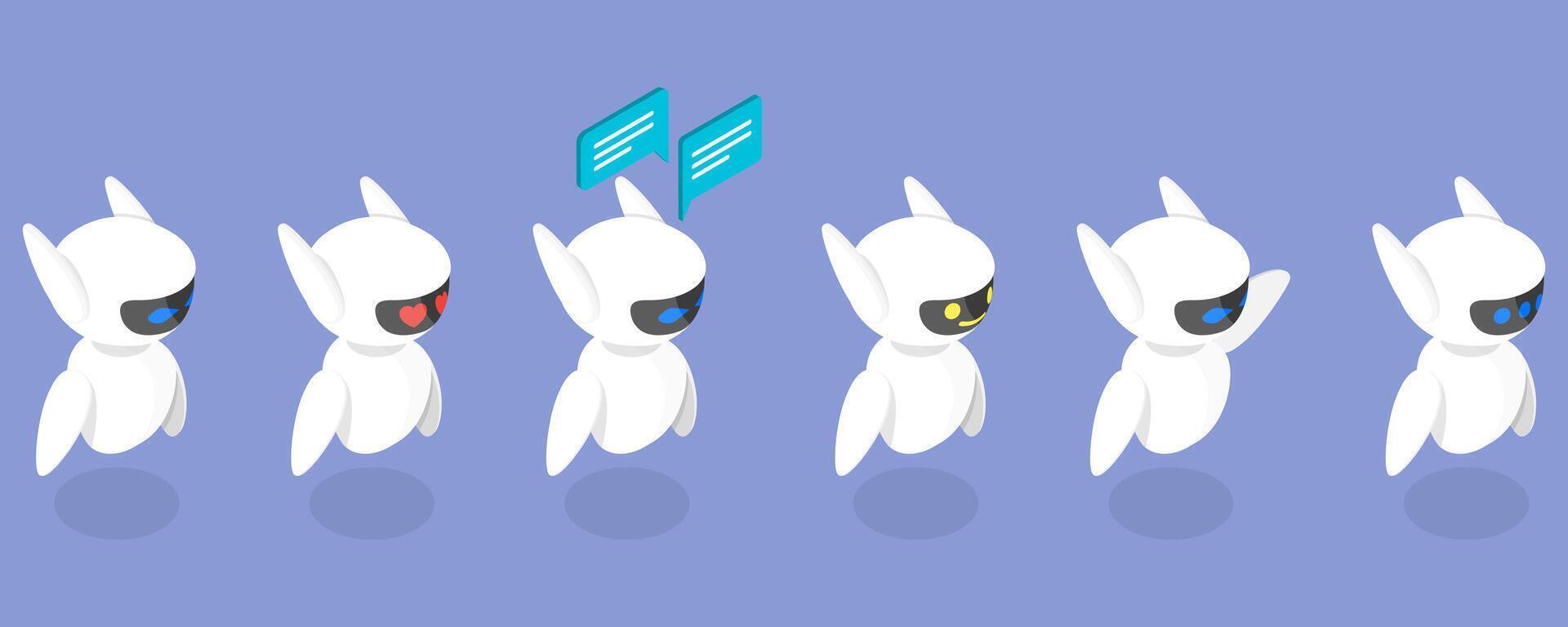3D Isometric Flat Illustration of Chatbot, Help Assistance, Artificial Intelligence Support vector