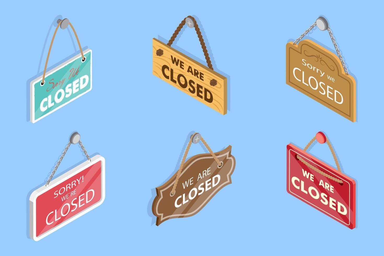 3D Isometric Flat Set of Signboards, Forbidden Entry Reminder vector