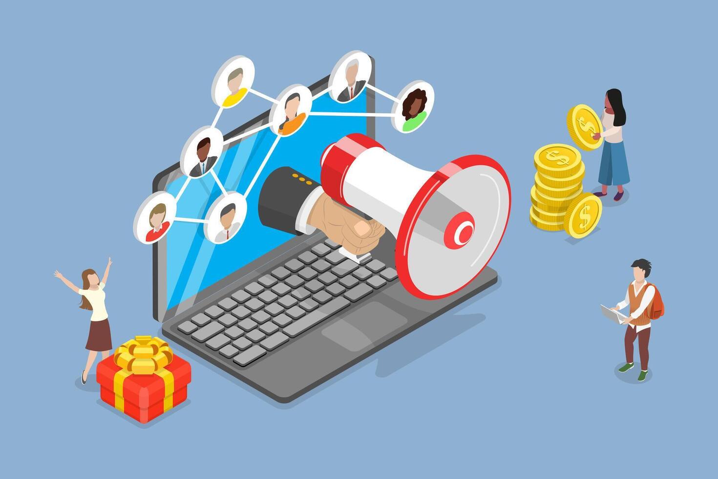 3D Isometric Flat Illustration of Refer A Friend, Recommend a Friend to Us vector