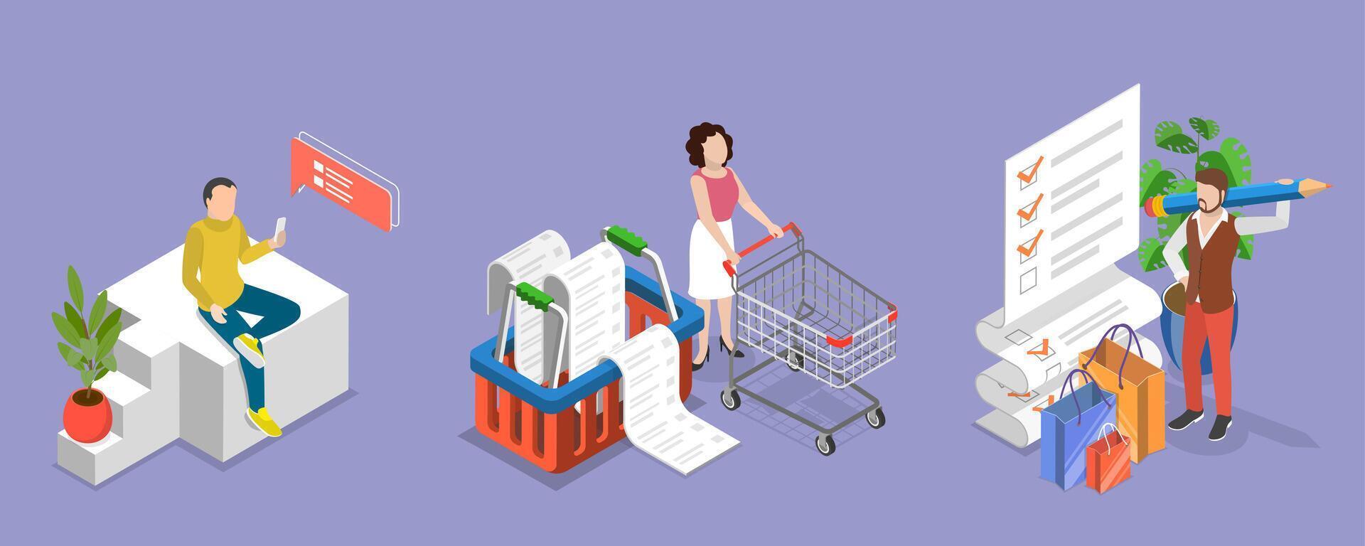 3D Isometric Flat Illustration of Online Shopping, Wish List vector