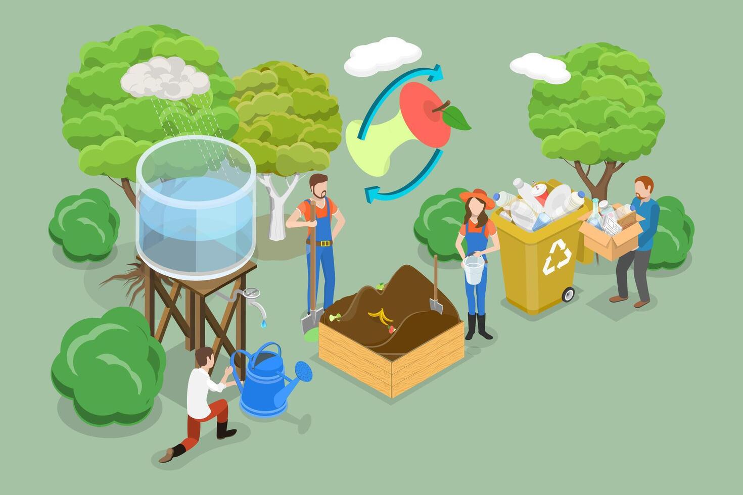 3D Isometric Flat Illustration of Eco Friendly Lifestyle, Green Sustainable Habits vector