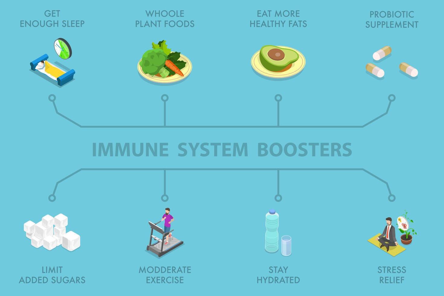 3D Isometric Flat Illustration of Immune System Boosters, Human Health and Immunity vector