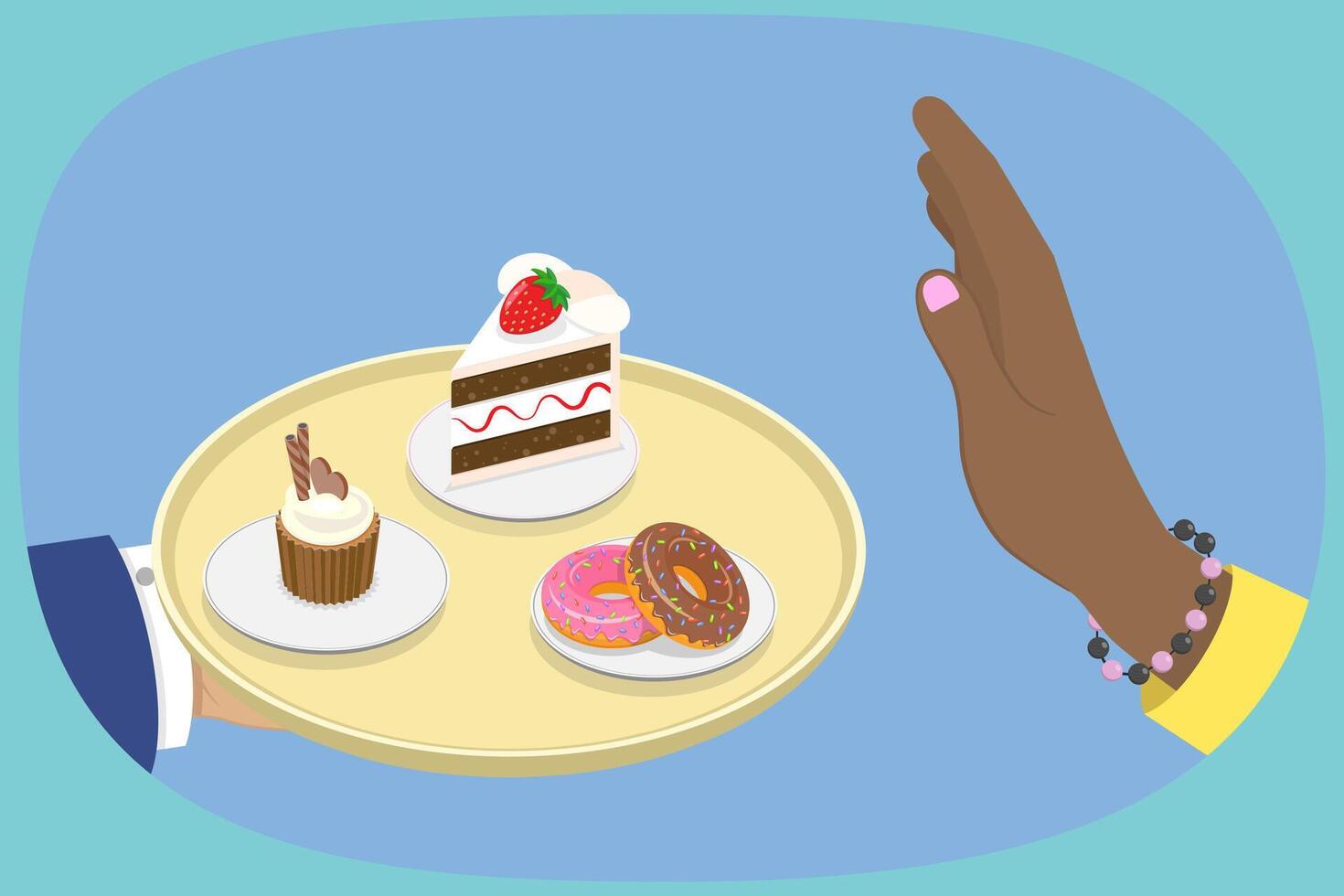 3D Isometric Flat Illustration of Stop Eating Unhealthy Food, Rejection of Junk Treats vector