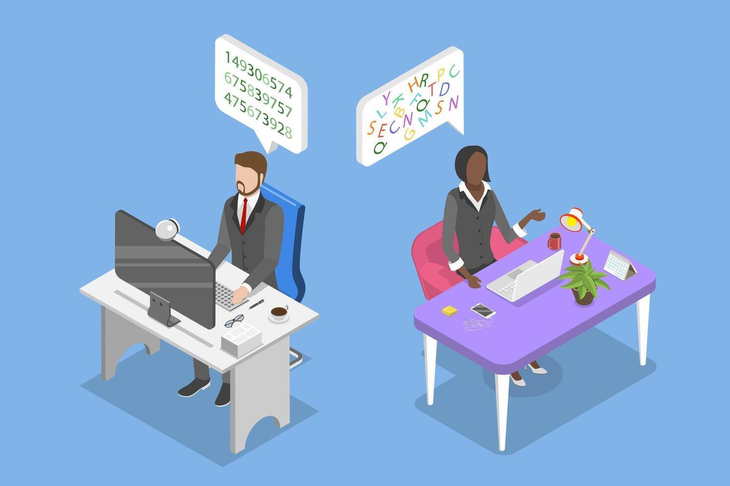 3D Isometric Flat Illustration of Different Approach To Problem Solving, Mindset Differences vector