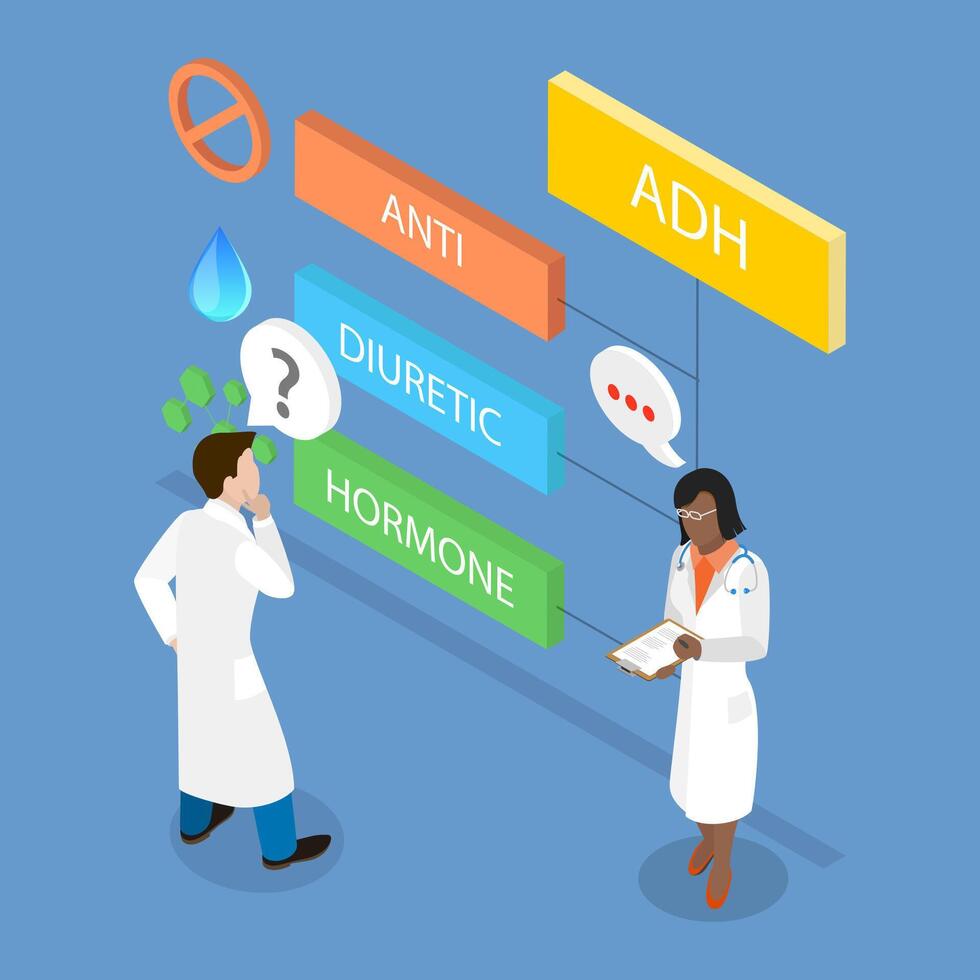 3D Isometric Flat Illustration of Antidiuretic Hormone, ADH Explanation vector
