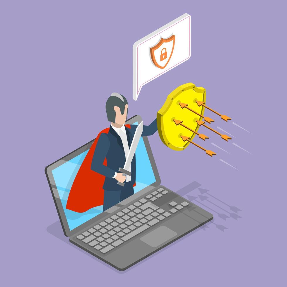 3D Isometric Flat Illustration of Cyber Security Protection, Digital Privacy and Encryption vector