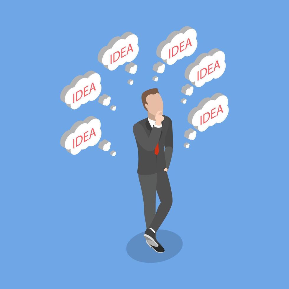 3D Isometric Flat Illustration of Overwhelmed Issues, Critical Thinking or Finding Solution vector