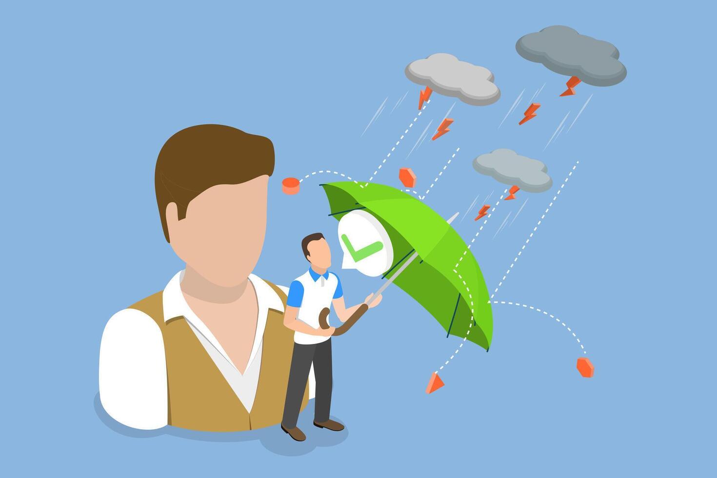 3D Isometric Flat Illustration of Mental Health Protection, Defence Against Depression and Anxiety vector