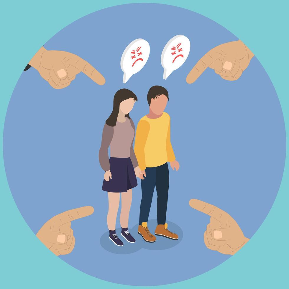 3D Isometric Flat Illustration of Scared Unhappy Couple, Bullying, Harassment and Violence vector