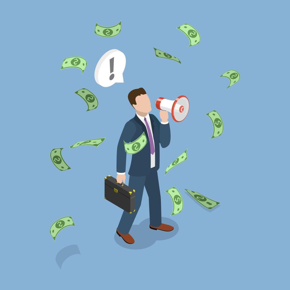3D Isometric Flat Illustration of Referral Marketing, Profit Increase vector