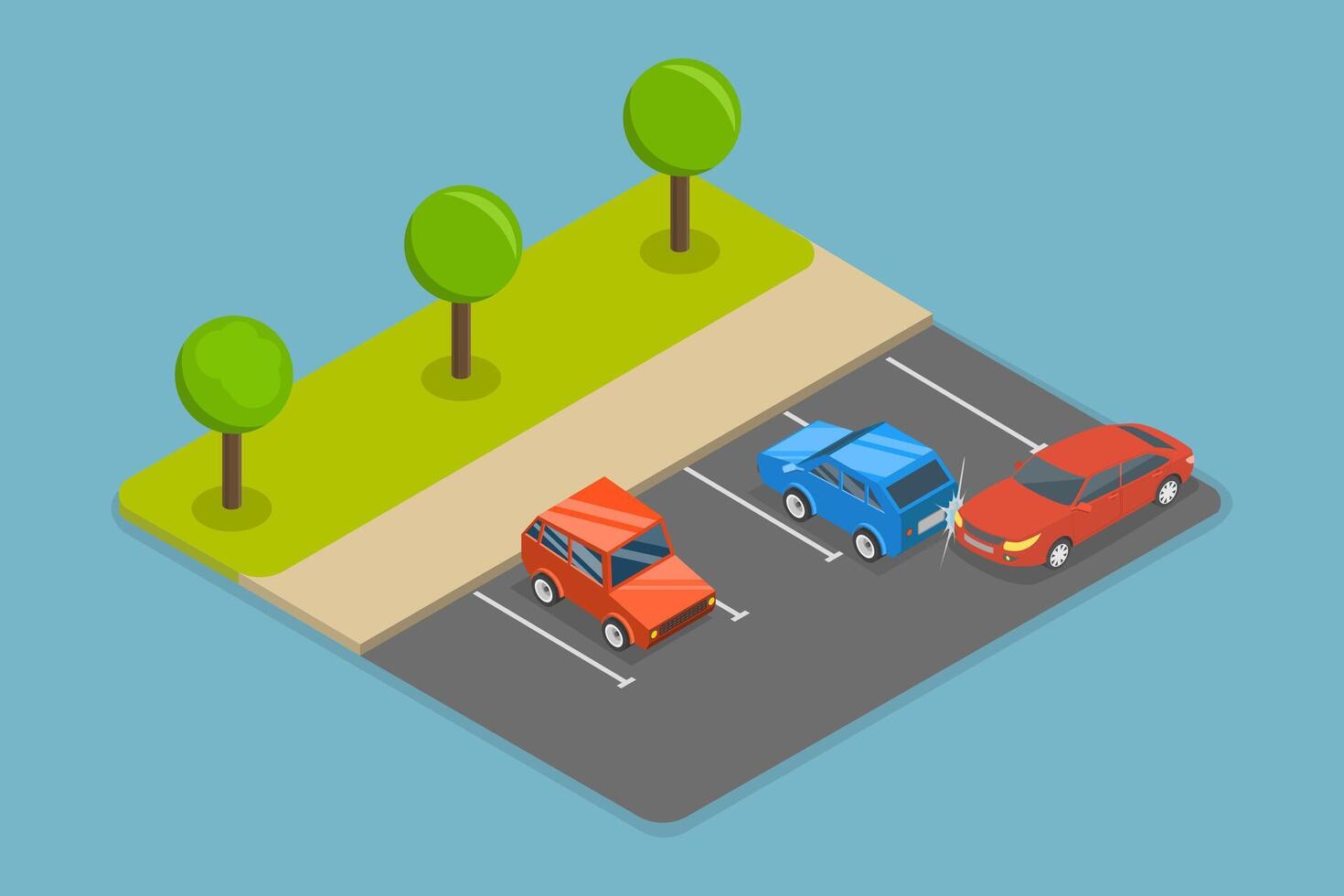 3D Isometric Flat Illustration of Safe Parking Tips , Road Traffic Accident vector