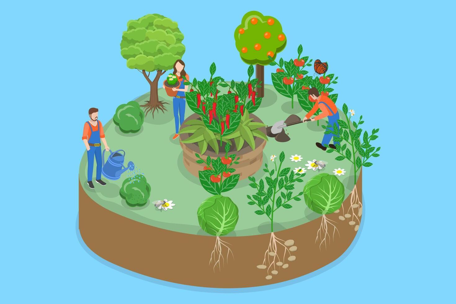 3D Isometric Flat Illustration of Protecting Biodiversity , Organic Farming, Ecological Agriculture vector