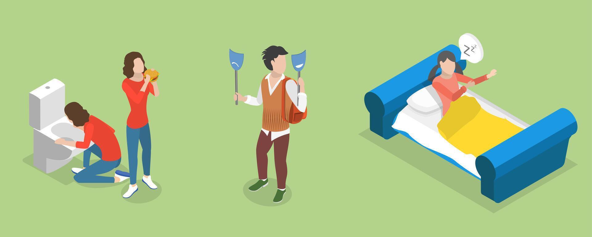 3D Isometric Flat Illustration of Psychiatric Disorders, Mental Health Conditions vector
