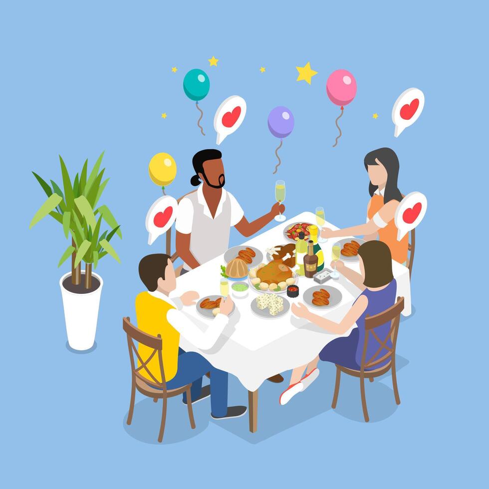 3D Isometric Flat Illustration of Family Reuniting, Friends and Hugs, Festive Season vector