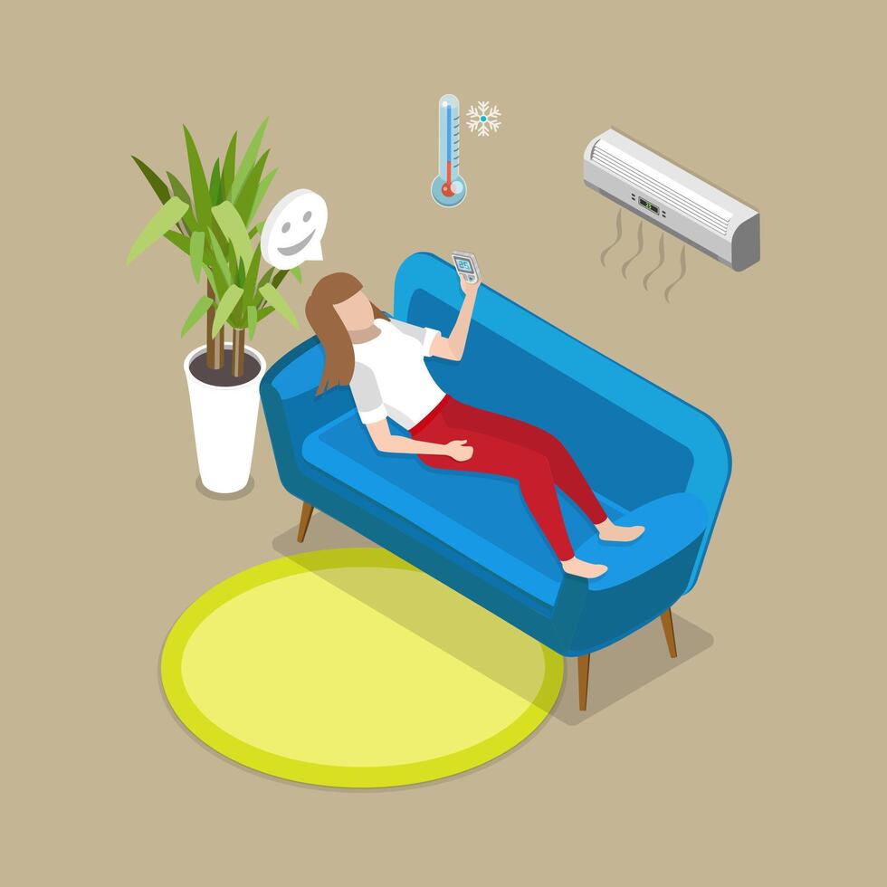 3D Isometric Flat Illustration of Climatic Control, Air Conditioning Home System vector