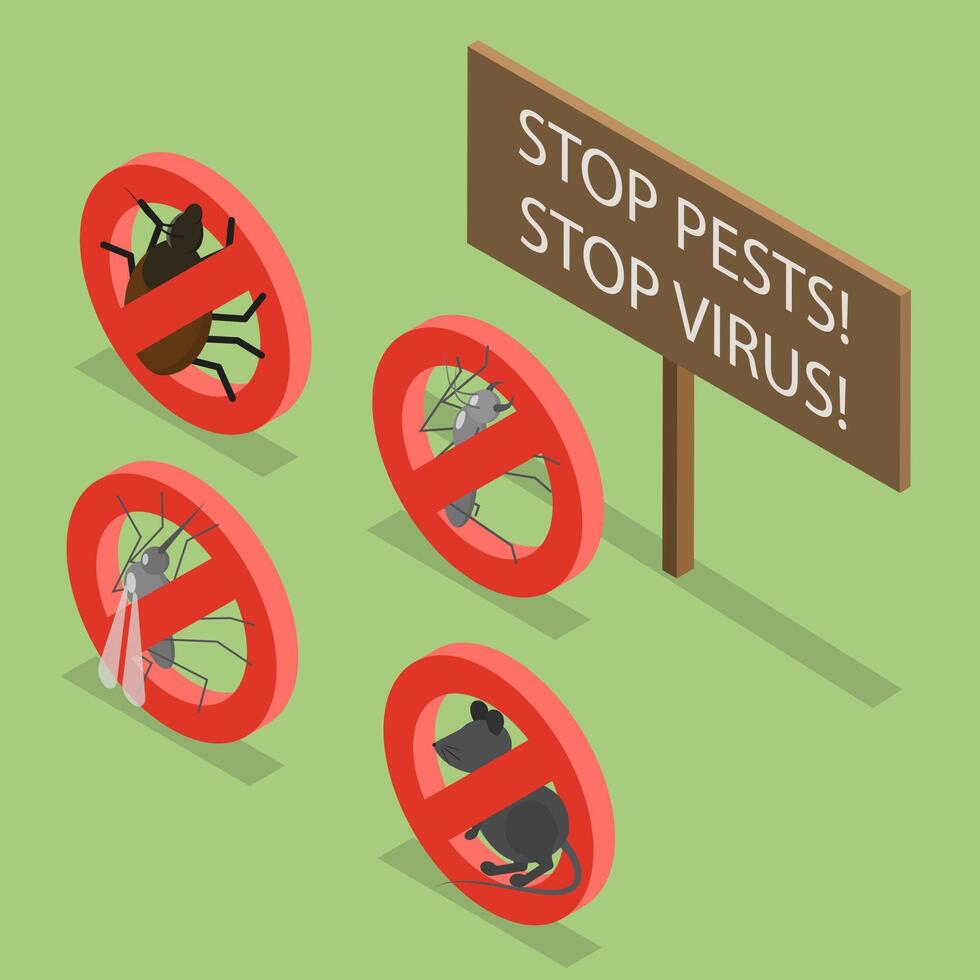 3D Isometric Flat Illustration of Pest Control, Protection from Harmful Insects and Rodents vector