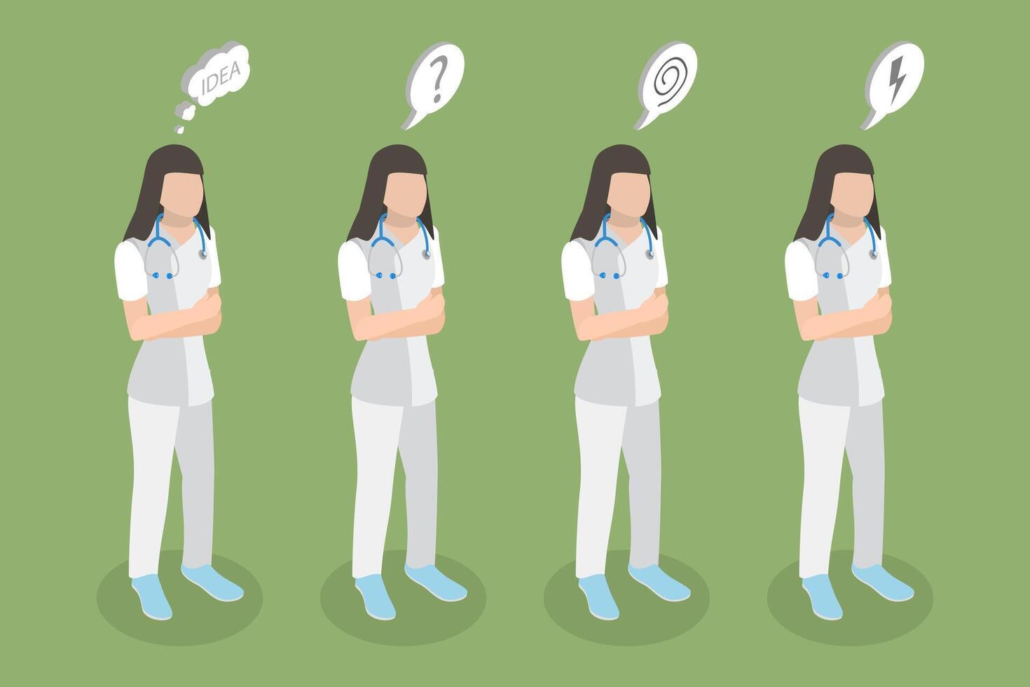 3D Isometric Flat Illustration of Concerned Doctor, Face Expression of a Medical Professional vector