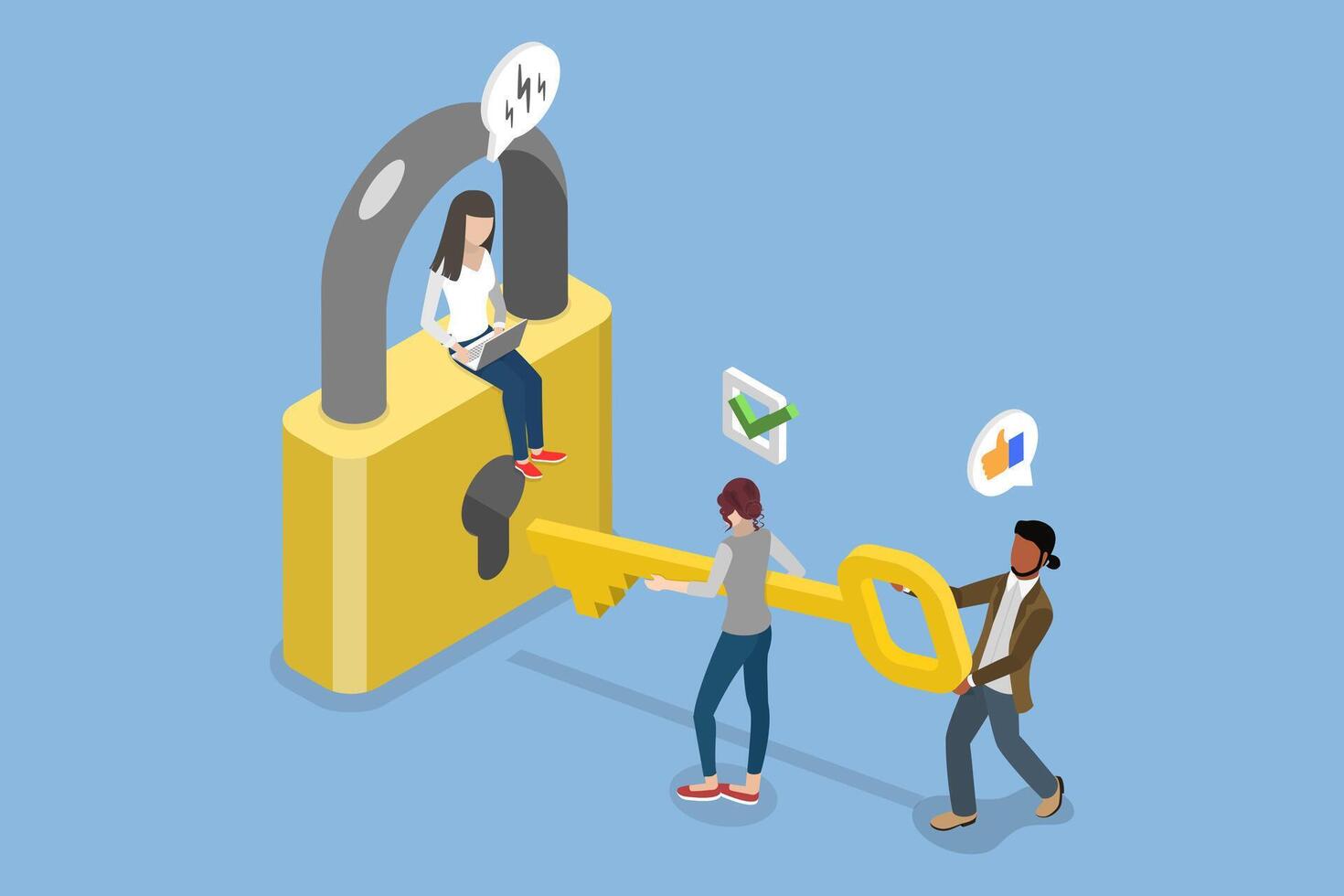 3D Isometric Flat Illustration of Security And Protection, Safe Confidential Information vector