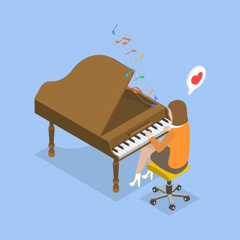 3D Isometric Flat Illustration of Playing Piano, Showcasing a Musical Talent vector