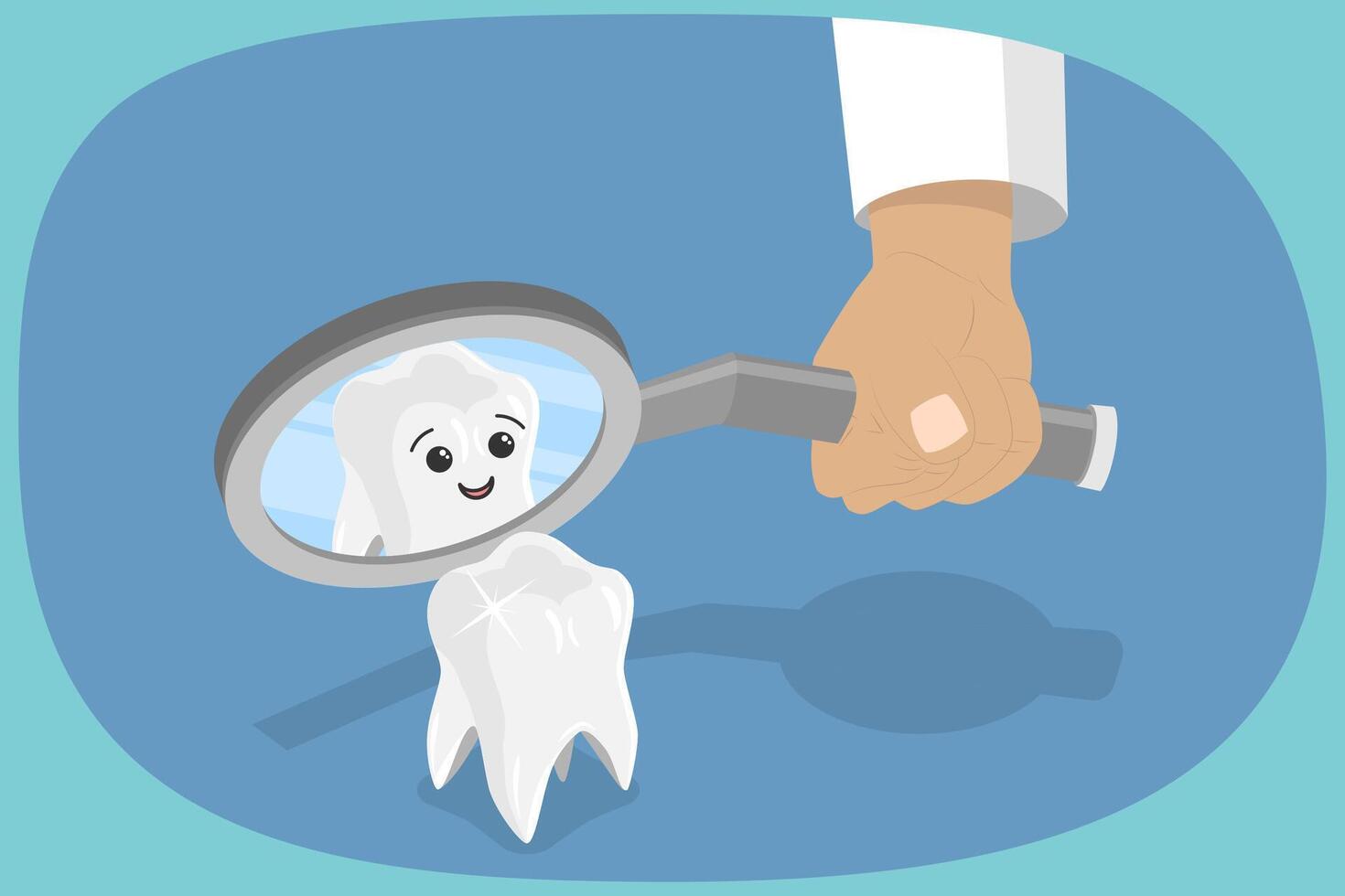 3D Isometric Flat Illustration of Dental Check, Adorable Tooth Character Examining with Dental Mirror vector