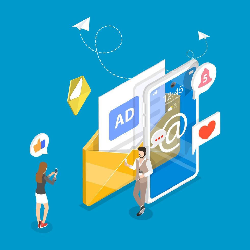 3D Isometric Flat Illustration of Newsletter Subscription, Sign Up for Exclusive Updates or Special Offers vector