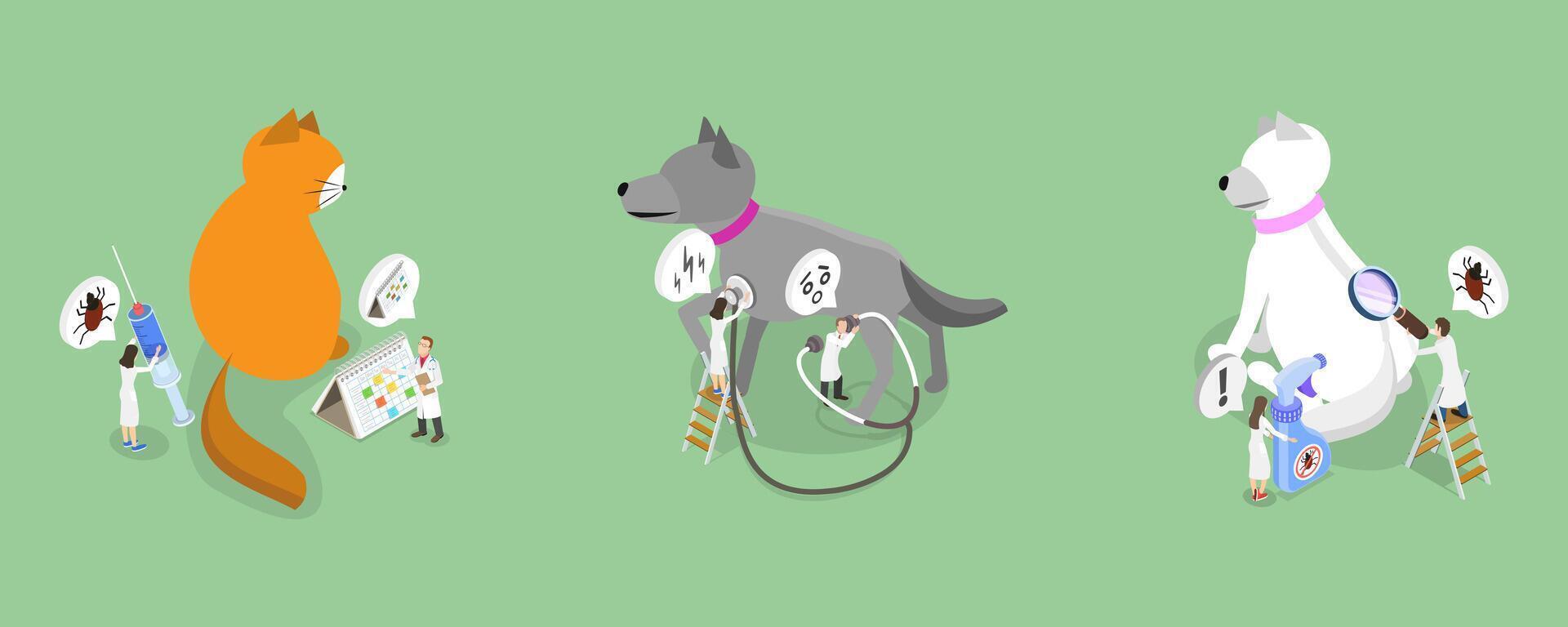 3D Isometric Flat Illustration of Veterinarian Appointment, Prevention of Lyme and Encephalitis Diseases vector