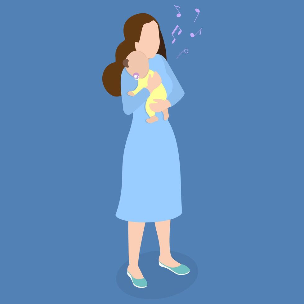 3D Isometric Flat Illustration of Mother Sings Lullaby , Embracing the Joy of Motherhood vector